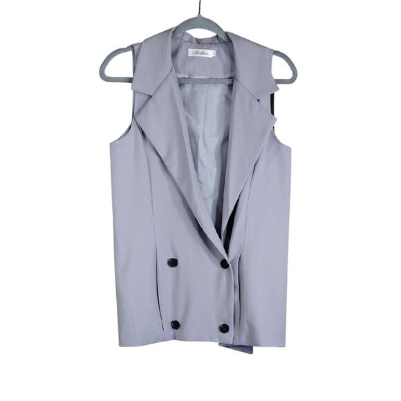 Bellier Plus Size Sleeveless Gray Double-Breasted Button Up Business Formal Vest - Picture 1 of 8
